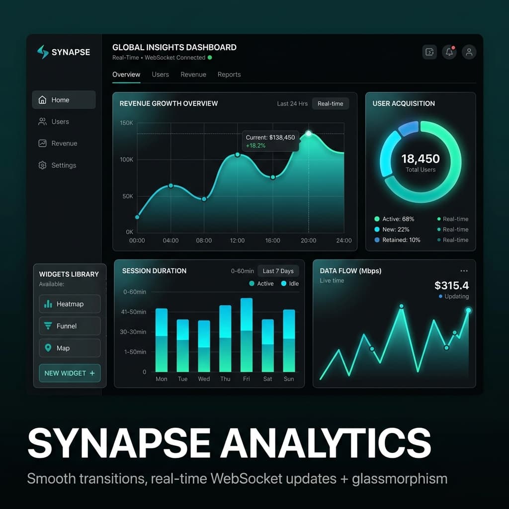 Real-time analytics dashboard interface displaying live D3 charts and streaming data.